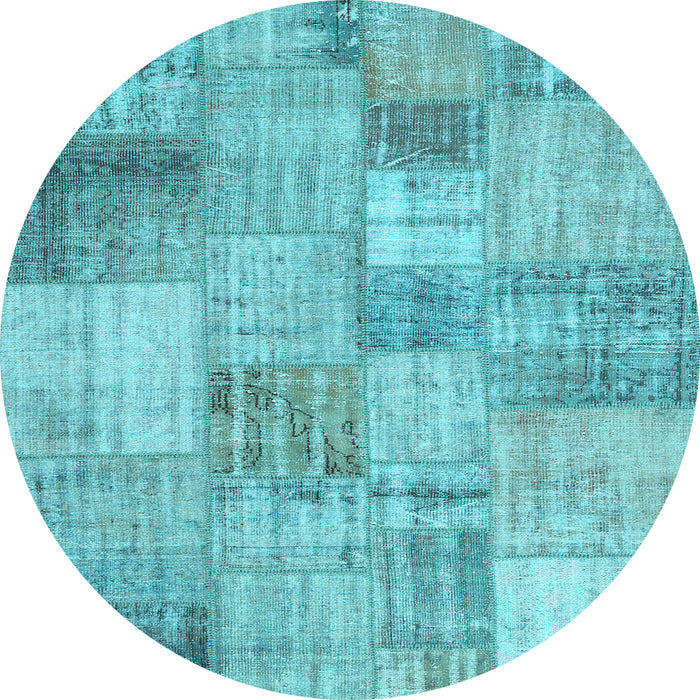 Round Machine Washable Patchwork Light Blue Transitional Rug, wshcon435lblu