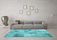 Machine Washable Patchwork Light Blue Transitional Rug, wshcon435lblu