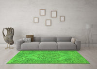 Machine Washable Abstract Green Contemporary Rug, wshcon436grn