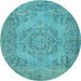 Round Abstract Light Blue Contemporary Rug, con436lblu