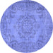 Round Machine Washable Abstract Blue Contemporary Rug, wshcon436blu