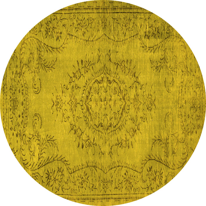 Round Abstract Yellow Contemporary Rug, con436yw
