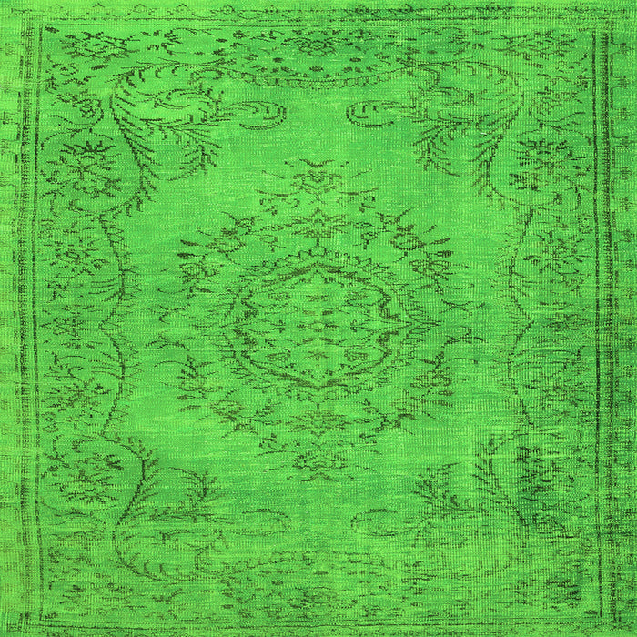 Round Machine Washable Abstract Green Contemporary Area Rugs, wshcon436grn