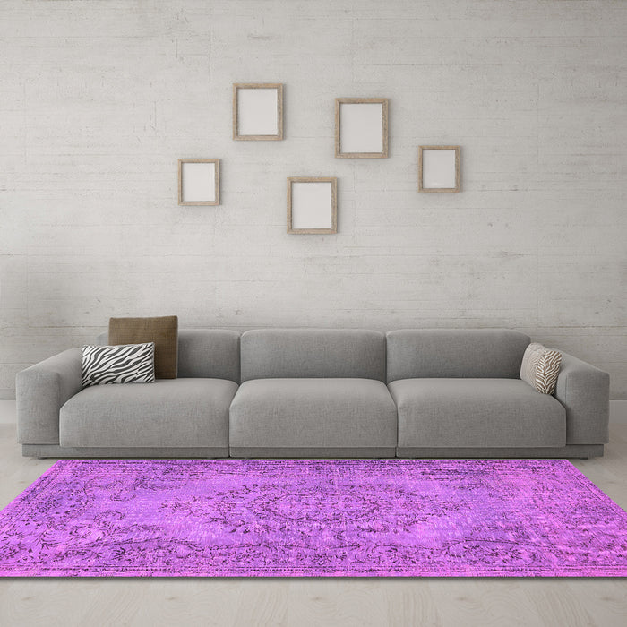 Machine Washable Abstract Purple Contemporary Area Rugs in a Living Room, wshcon436pur