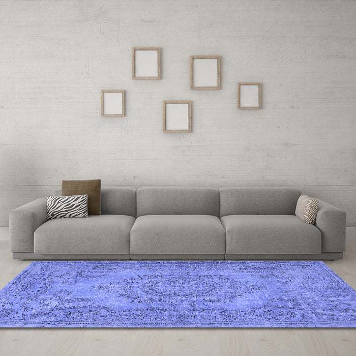 Machine Washable Abstract Blue Contemporary Rug in a Living Room, wshcon436blu