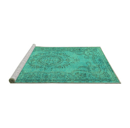 Sideview of Machine Washable Abstract Turquoise Contemporary Area Rugs, wshcon436turq