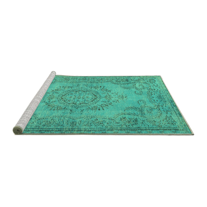 Sideview of Machine Washable Abstract Turquoise Contemporary Area Rugs, wshcon436turq
