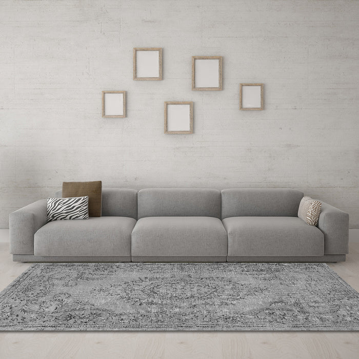 Machine Washable Abstract Gray Contemporary Rug in a Living Room,, wshcon436gry