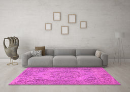 Machine Washable Abstract Pink Contemporary Rug in a Living Room, wshcon436pnk