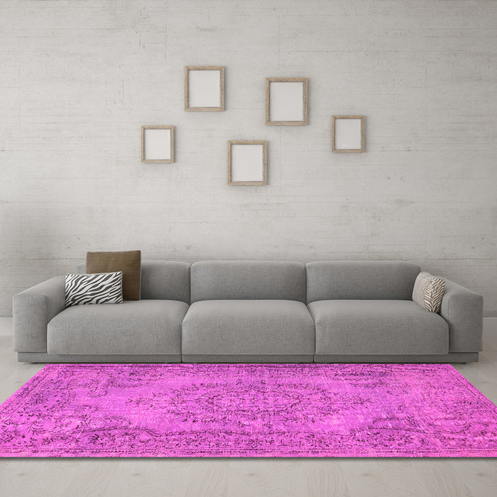 Machine Washable Abstract Pink Contemporary Rug in a Living Room, wshcon436pnk