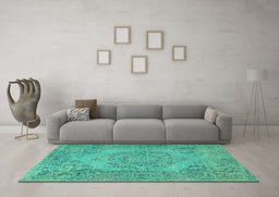 Machine Washable Abstract Turquoise Contemporary Area Rugs in a Living Room,, wshcon436turq