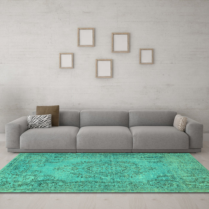 Machine Washable Abstract Turquoise Contemporary Area Rugs in a Living Room,, wshcon436turq