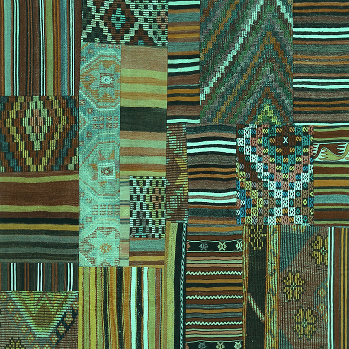 Square Patchwork Turquoise Transitional Rug, con437turq