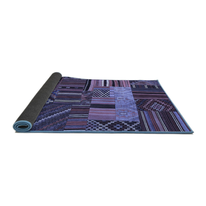 Sideview of Patchwork Blue Transitional Rug, con437blu