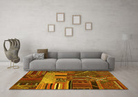 Machine Washable Patchwork Yellow Transitional Rug, wshcon437yw