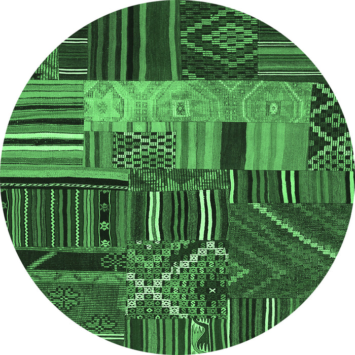 Round Patchwork Emerald Green Transitional Rug, con437emgrn