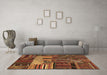 Machine Washable Patchwork Brown Transitional Rug in a Living Room,, wshcon437brn