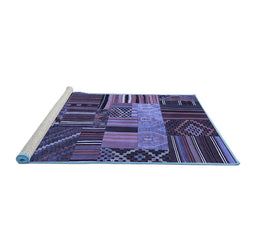 Sideview of Machine Washable Patchwork Blue Transitional Rug, wshcon437blu