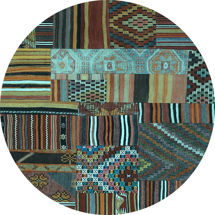 Round Machine Washable Patchwork Light Blue Transitional Rug, wshcon437lblu