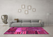 Machine Washable Patchwork Pink Transitional Rug in a Living Room, wshcon437pnk