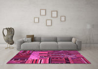 Machine Washable Patchwork Pink Transitional Rug, wshcon437pnk