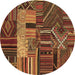 Round Patchwork Brown Transitional Rug, con437brn