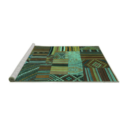 Sideview of Machine Washable Patchwork Turquoise Transitional Area Rugs, wshcon437turq