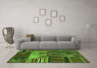 Machine Washable Patchwork Green Transitional Rug, wshcon437grn