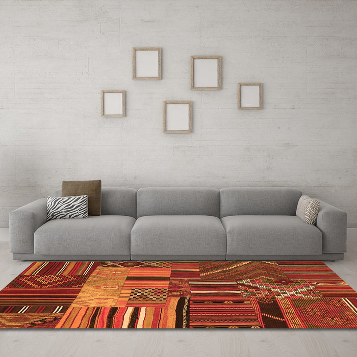 Machine Washable Patchwork Orange Transitional Area Rugs in a Living Room, wshcon437org