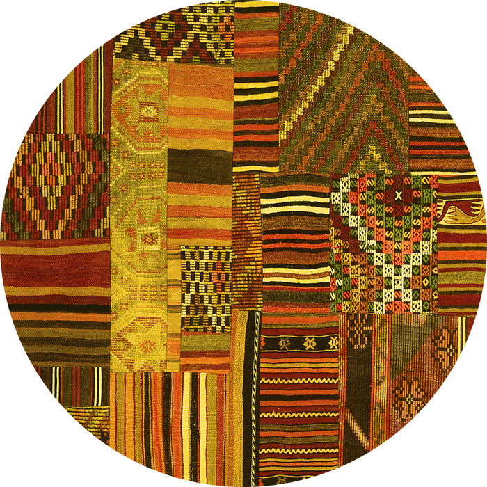 Round Patchwork Yellow Transitional Rug, con437yw