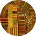 Round Patchwork Yellow Transitional Rug, con437yw