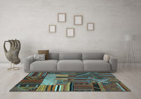 Machine Washable Patchwork Light Blue Transitional Rug, wshcon437lblu