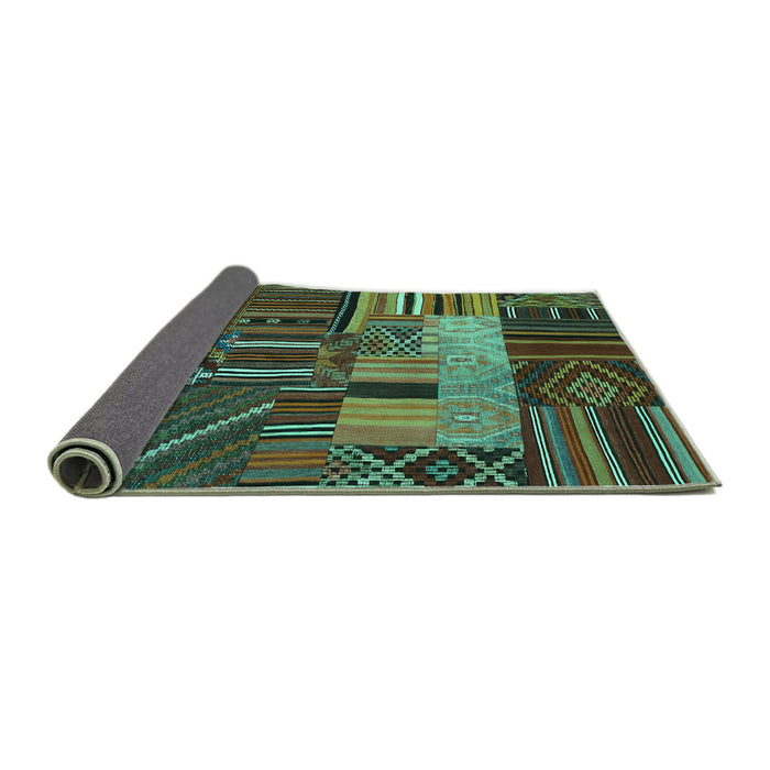 Sideview of Patchwork Turquoise Transitional Rug, con437turq