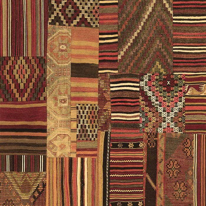 Square Machine Washable Patchwork Brown Transitional Rug, wshcon437brn