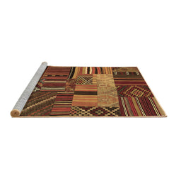Sideview of Machine Washable Patchwork Brown Transitional Rug, wshcon437brn