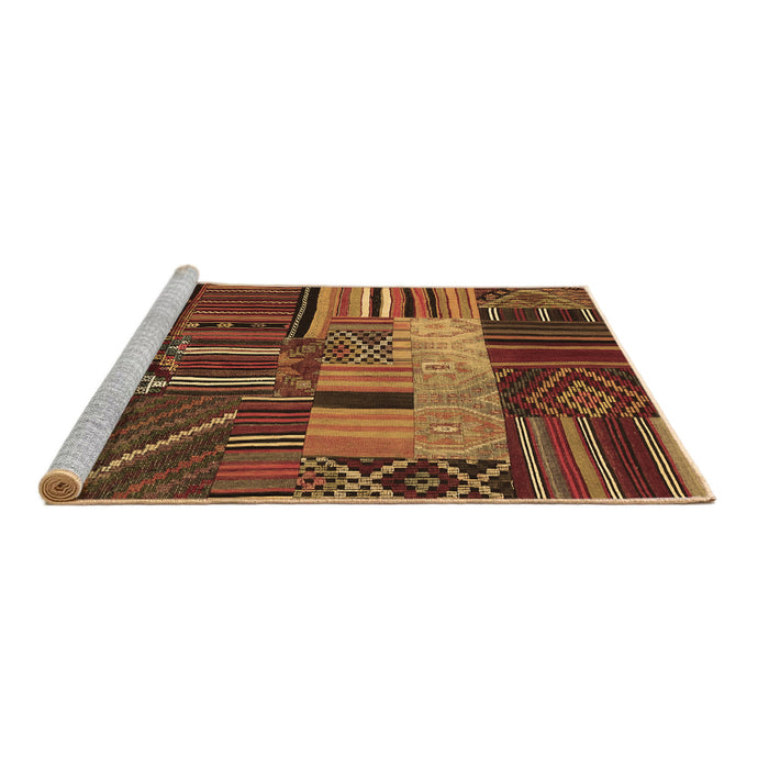 Sideview of Machine Washable Patchwork Brown Transitional Rug, wshcon437brn