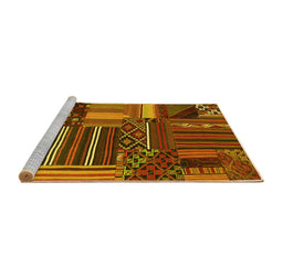 Sideview of Machine Washable Patchwork Yellow Transitional Rug, wshcon438yw