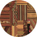 Round Machine Washable Patchwork Brown Transitional Rug, wshcon438brn