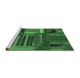 Sideview of Machine Washable Patchwork Emerald Green Transitional Area Rugs, wshcon438emgrn