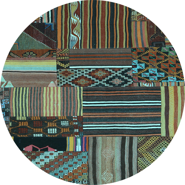 Round Patchwork Light Blue Transitional Rug, con438lblu