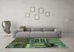 Machine Washable Patchwork Turquoise Transitional Area Rugs in a Living Room,, wshcon438turq