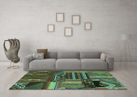 Machine Washable Patchwork Turquoise Transitional Rug, wshcon438turq