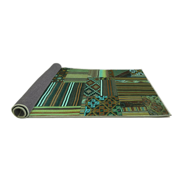 Sideview of Patchwork Turquoise Transitional Rug, con438turq