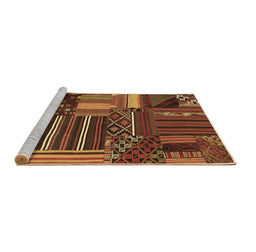 Sideview of Machine Washable Patchwork Brown Transitional Rug, wshcon438brn