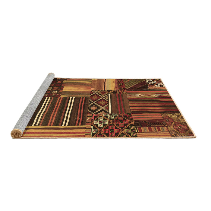 Sideview of Machine Washable Patchwork Brown Transitional Rug, wshcon438brn