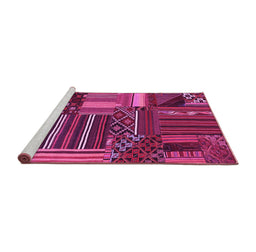 Sideview of Machine Washable Patchwork Pink Transitional Rug, wshcon438pnk