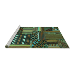 Sideview of Machine Washable Patchwork Turquoise Transitional Area Rugs, wshcon438turq