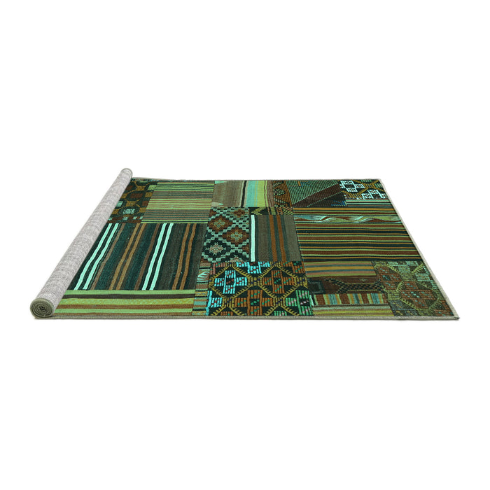 Sideview of Machine Washable Patchwork Turquoise Transitional Area Rugs, wshcon438turq