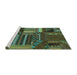 Sideview of Machine Washable Patchwork Turquoise Transitional Area Rugs, wshcon438turq