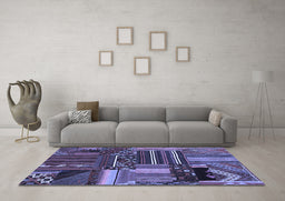 Machine Washable Patchwork Blue Transitional Rug in a Living Room, wshcon438blu